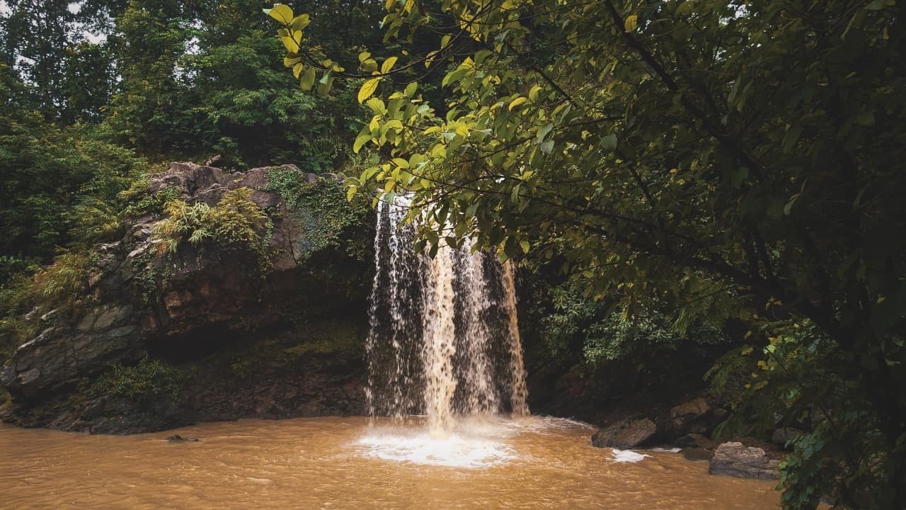 Chulu Waterfall — forest cascade through narrow sal gorge, Ranchi district, Jharkhand
