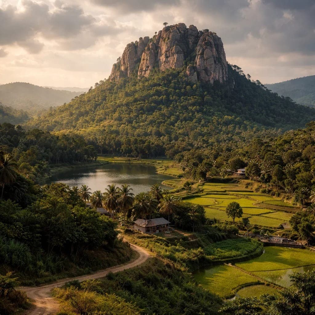 Bhanwar Pahar viewpoint — 360-degree panorama of Simdega forested landscape from circular hill summit, Jharkhand