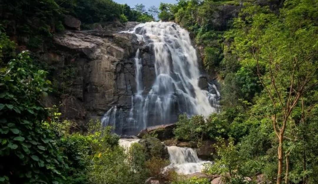 Sita Falls — wide curtain waterfall on the Kanchi River descending through sal forest, Ranchi district, Jharkhand